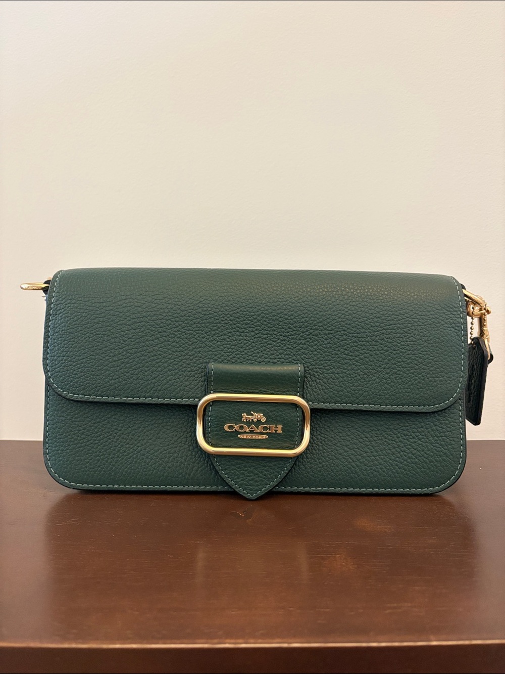 Coach Dark Green Leather Crossbody with Gold Accent